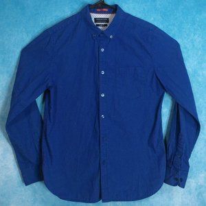 Denim and Flower Slim Fit Button Down Collar Casual Shirt, men's, Blue, Size Med